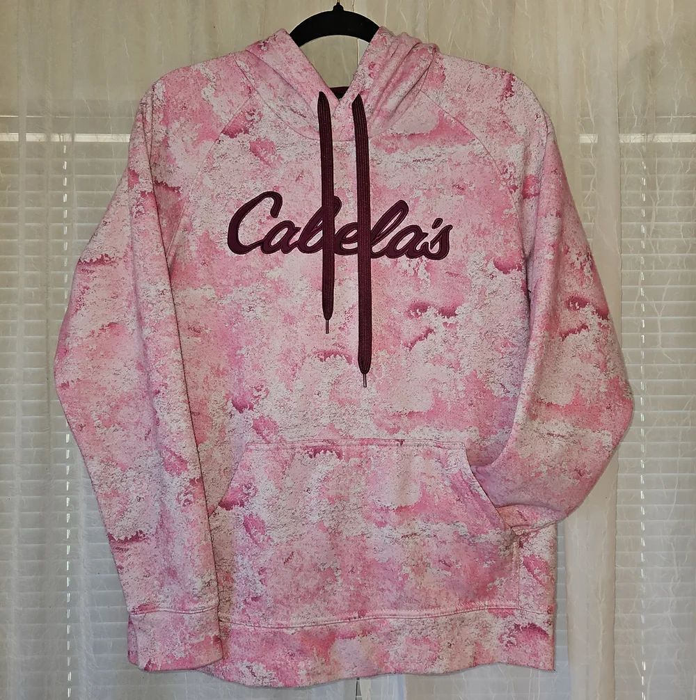 Cabela's Pink Camo Hoodie with Dark Pink Logo